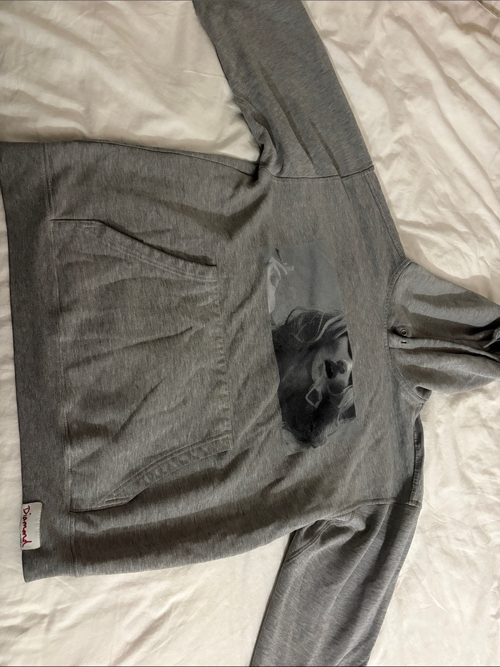 Diamond Supply Co. Gray Hoodie with Black-and-White Dog Graphic